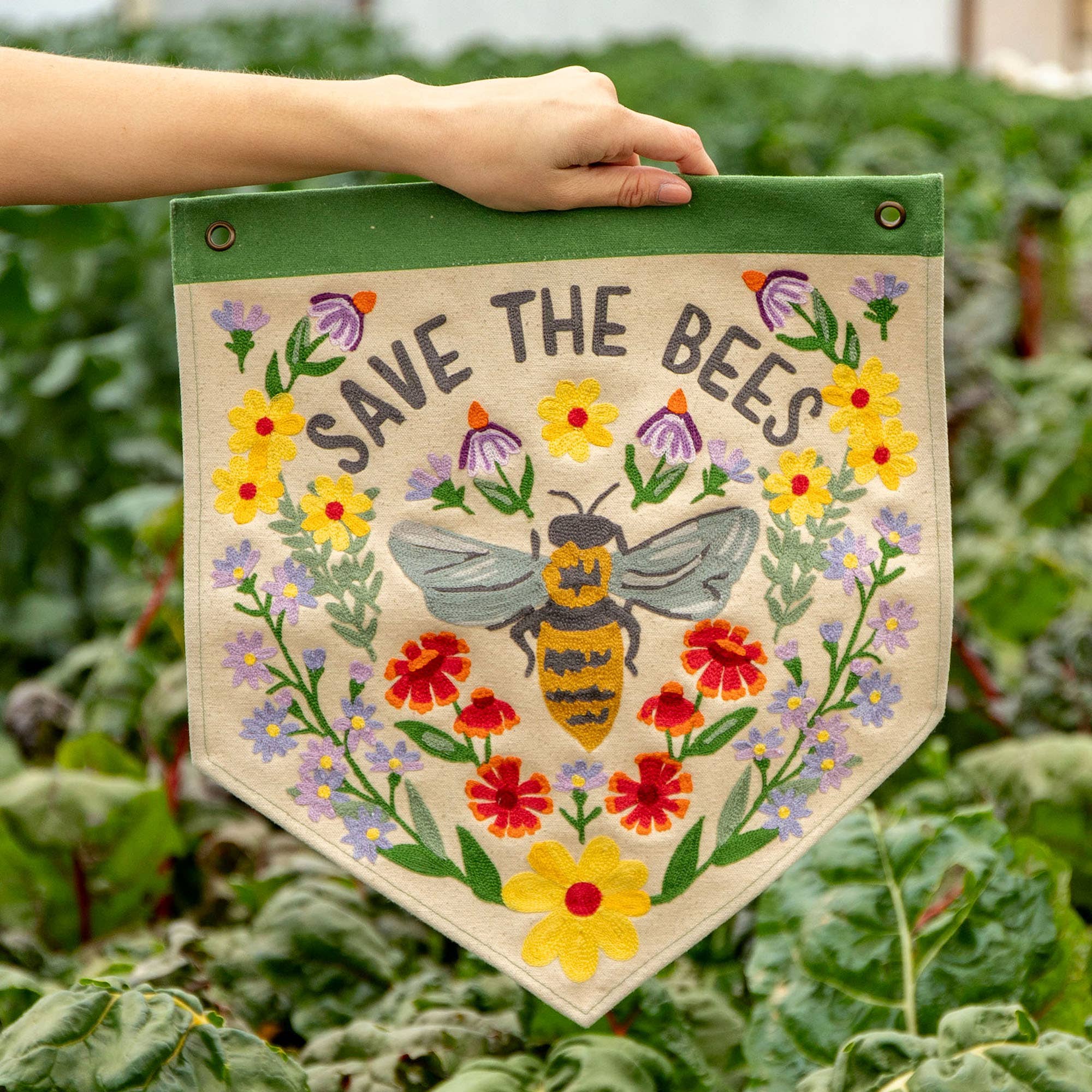 Save The Bees Embroidered Canvas Banner