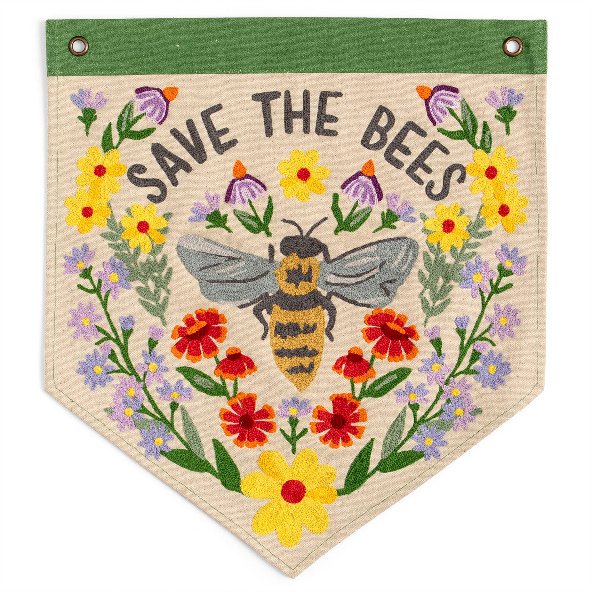 Save The Bees Embroidered Canvas Banner